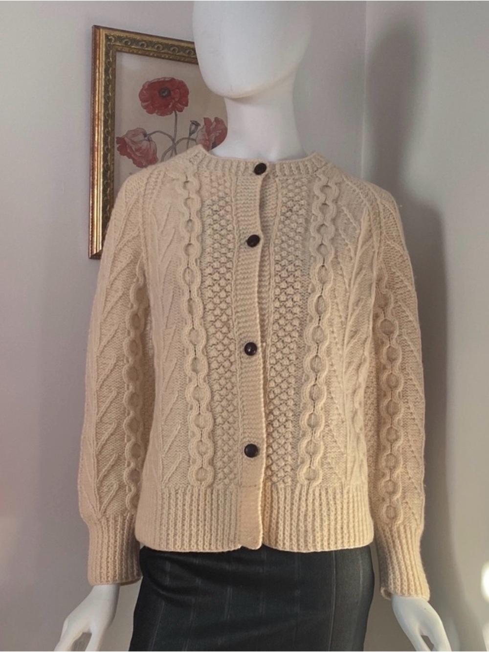Cable Knit Irish Wool Cream Cardigan